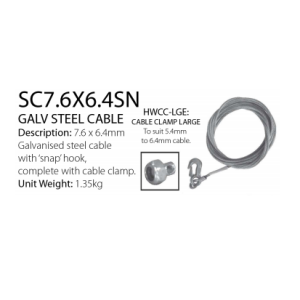 Trailer Winch - Winch Steel Cable (7.6m x 6.4mm)